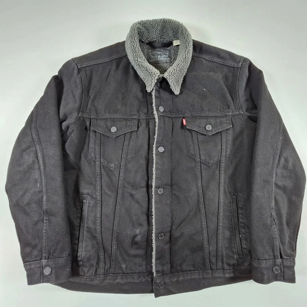 Levis Sherpa Trucker Jacket Mens XL Black Denim Type III 16365-0054 Fleece Lined